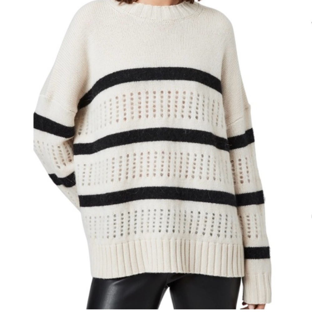 All Saints Cream and Black Striped Sweater
